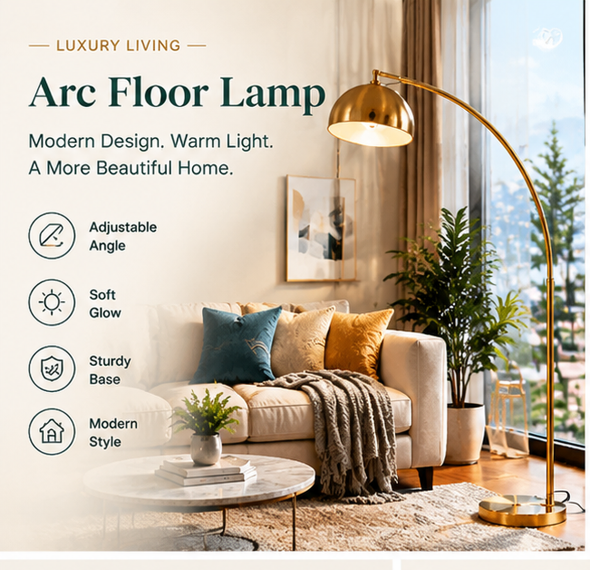 Aurora Luxe™ Arc Floor Lamp — Modern Luxury Lighting For Elegant Living Spaces