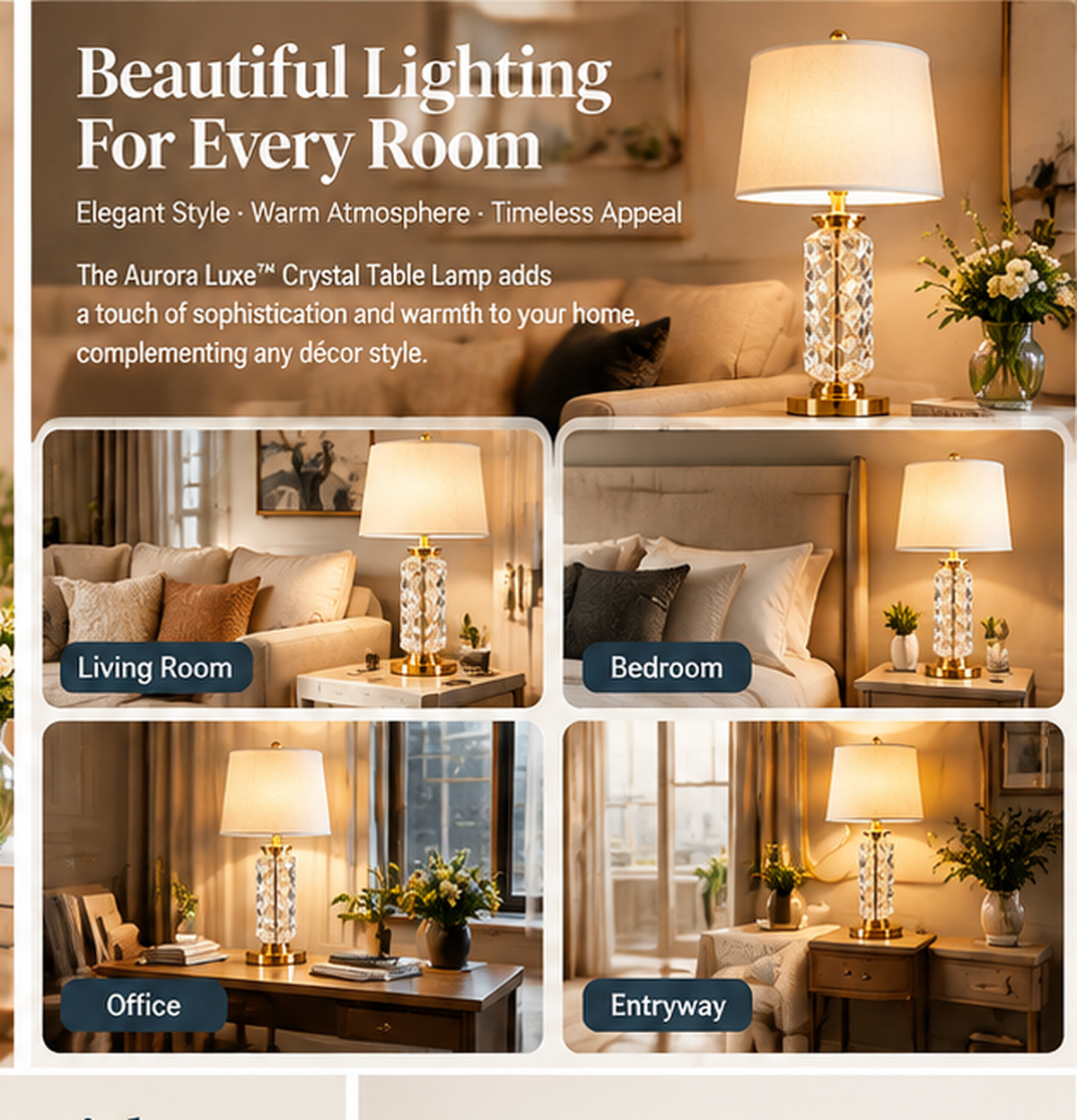 Aurora Luxe™ Crystal Table Lamp — A Touch of Sparkle For Elegant Modern Homes