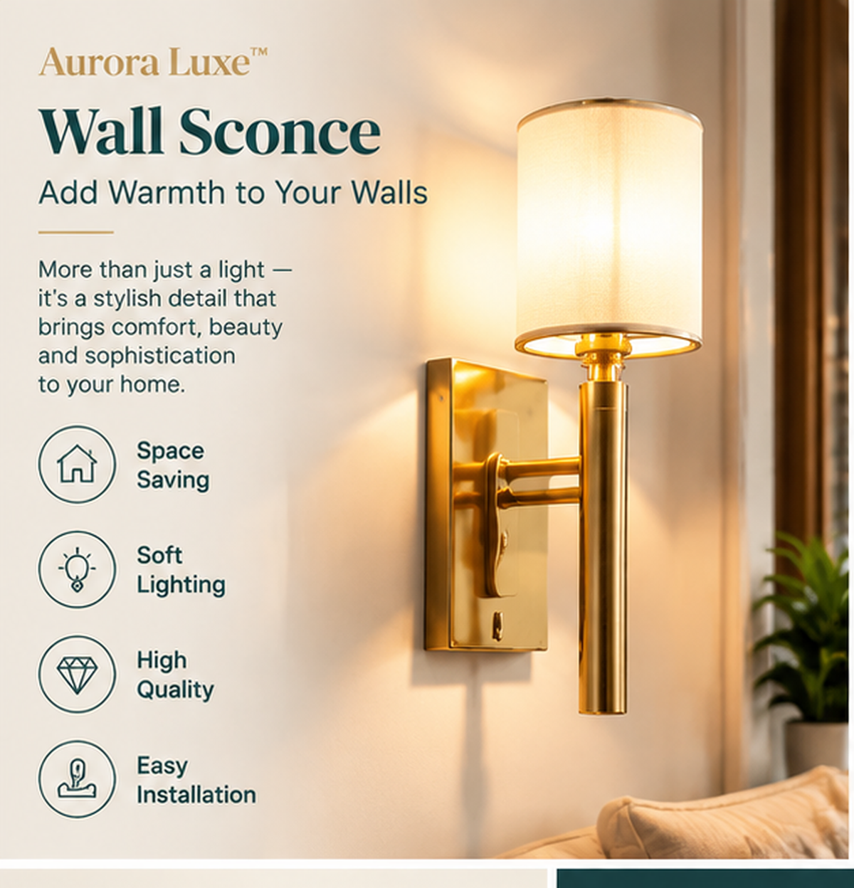 Aurora Luxe™ Wall Sconce — Modern Elegance For Warm & Stylish Interiors