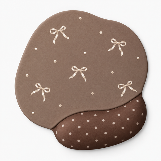 Beige Ribbon Pattern Desk Mouse Pad